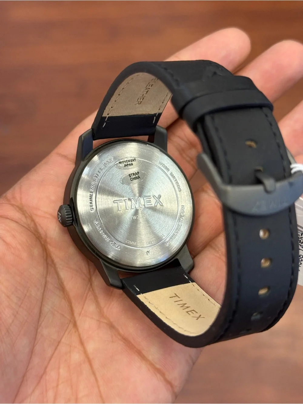 Timex Black Leather Strap Watch with White Dial and Red Seconds Hand Mens Watch